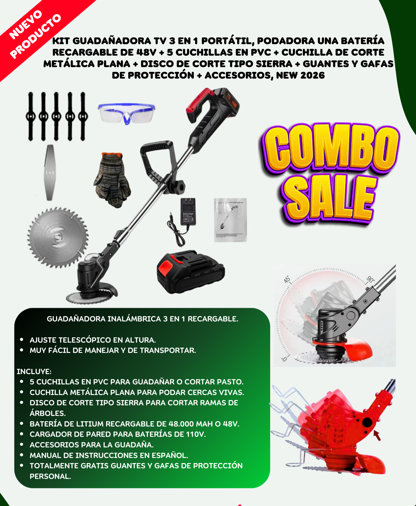 Guadañadora 3 En 1 + Accesorios Bateria